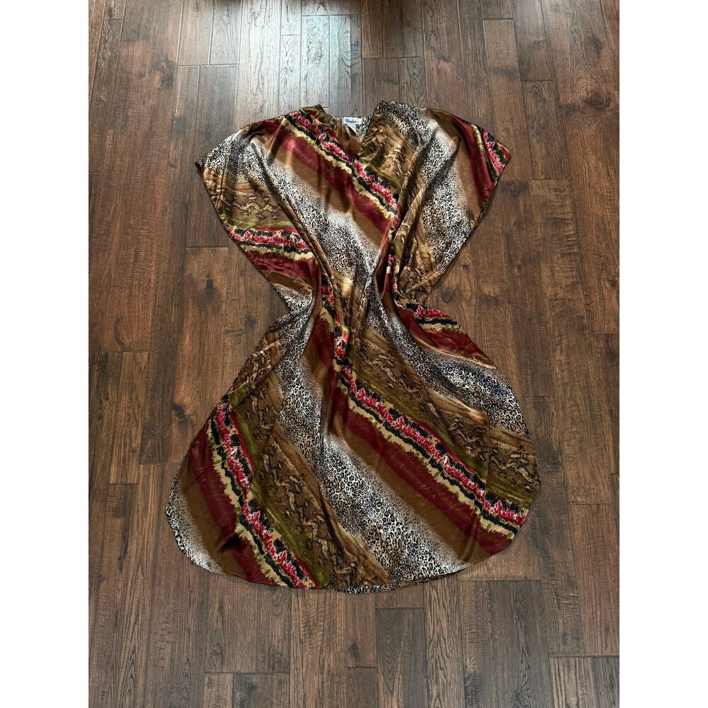 Vintage Polyester Caftan Dress Animal Print Resortwear Lounge Style Winlar OS